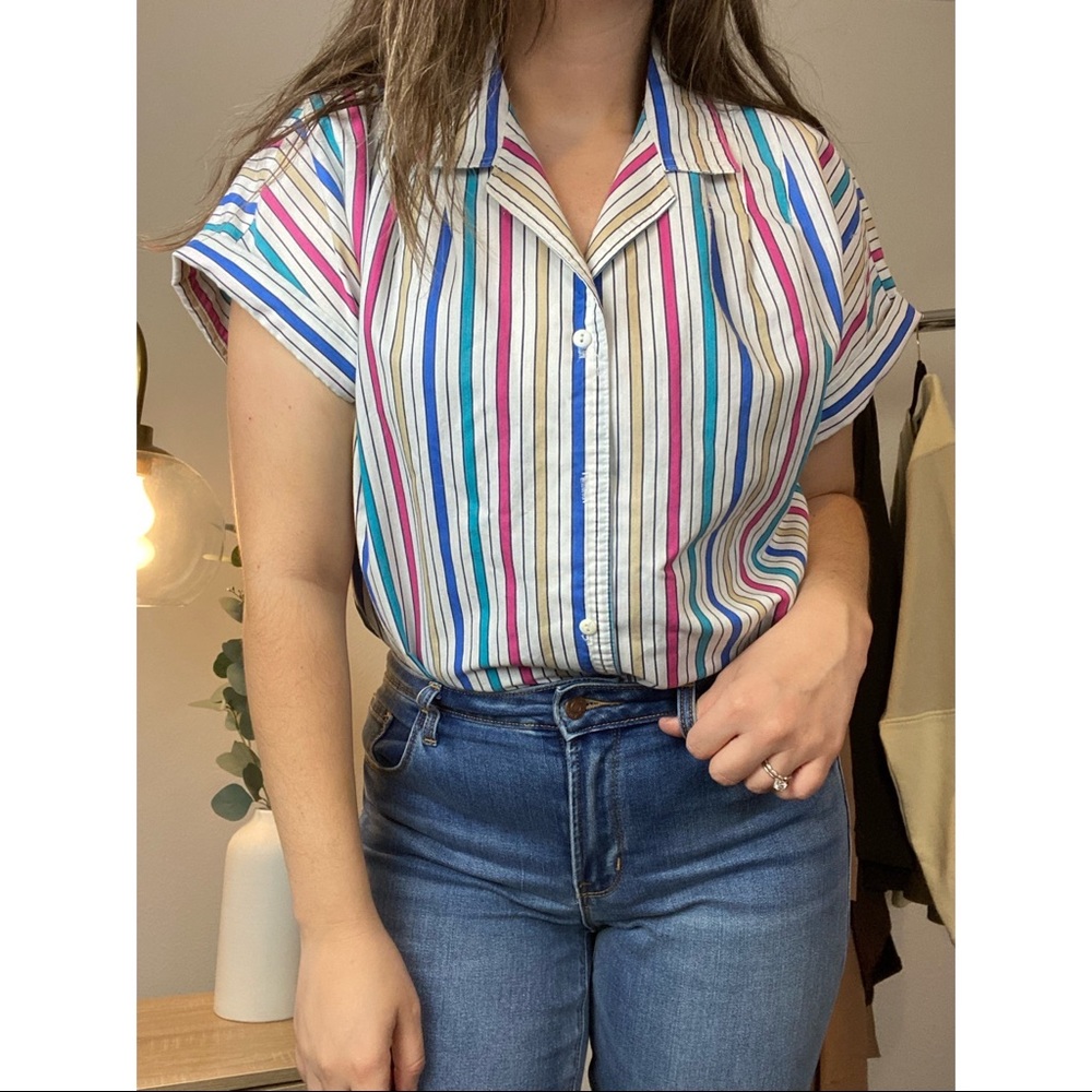 Cabrais Vintage Striped Colorful Button Up Size 22W